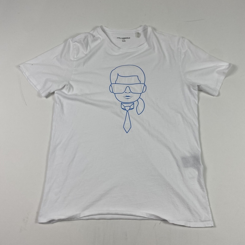 Karl Lagerfeld‎ Paris Shirt Mens Medium White Graphic Tee Sunglasses Tie Cotton